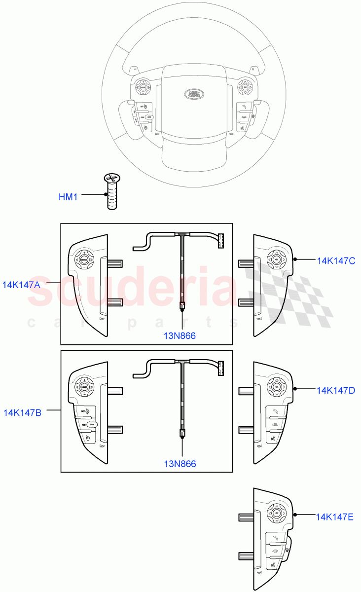 Switches (Steering Wheel) ((V) FROMAA000001, (V) TODA999999) of Land Rover Land Rover Discovery 4 (2010-2016) [2.7 Diesel V6]