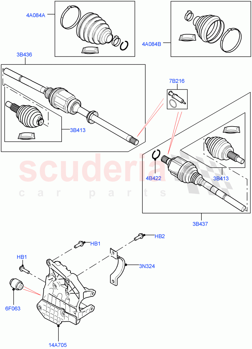 Drive Shaft - Front Axle Drive (Changsu (China), Electric Engine Battery-MHEV, Less Electric Engine Battery) of Land Rover Land Rover Range Rover Evoque (2019+) [2.0 Turbo Diesel]