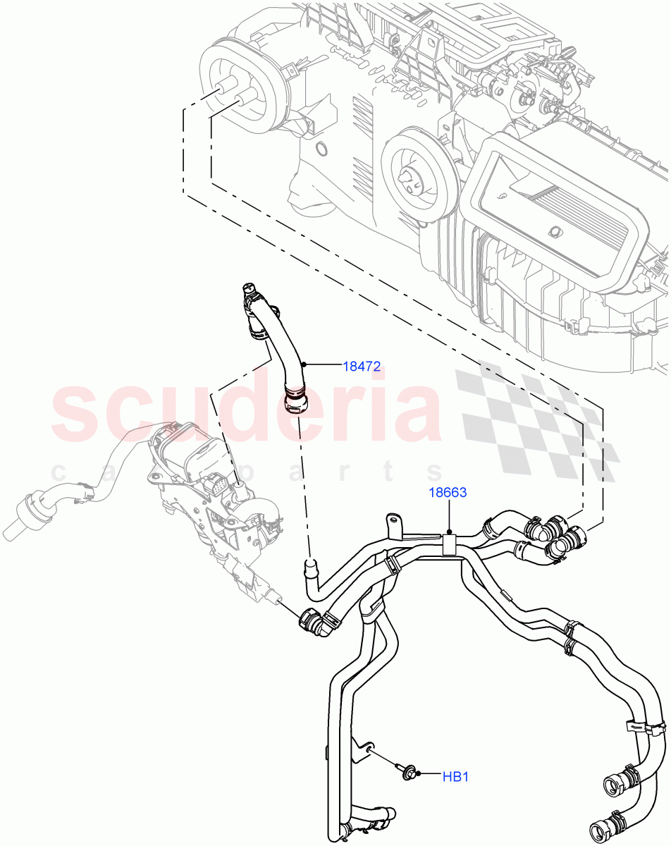 Heater Hoses (Solihull Plant Build) (2.0L I4 DSL MID DOHC AJ200, With Fuel Fired Heater, Premium Air Conditioning-Front/Rear, 2.0L I4 DSL HIGH DOHC AJ200) ((V) FROMKA000001) of Land Rover Land Rover Discovery 5 (2017+) [3.0 Diesel 24V DOHC TC]