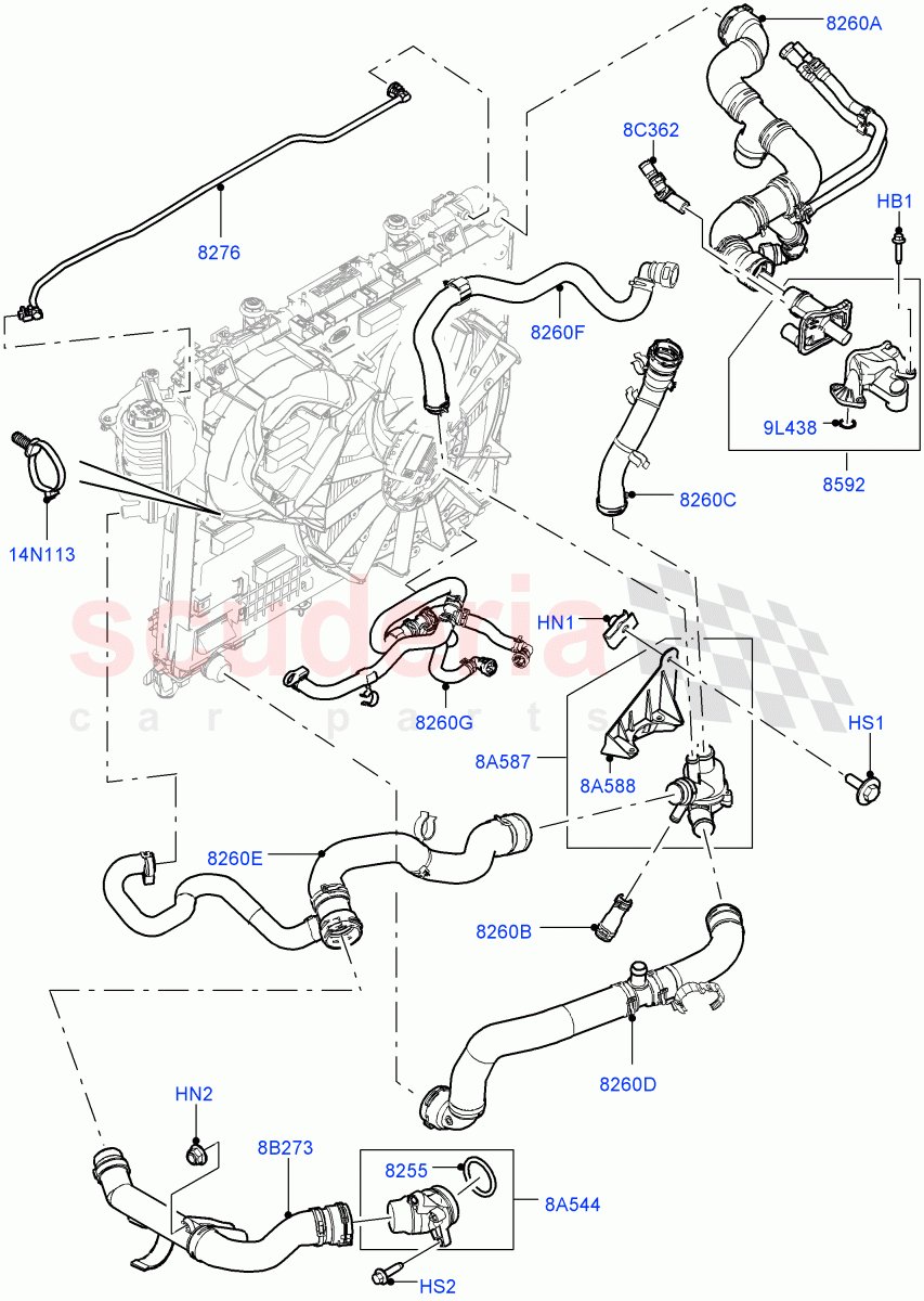 Cooling System Pipes And Hoses (Engine) (3.0 V6 Diesel Electric Hybrid Eng) ((V) FROMFA000001) of Land Rover Land Rover Range Rover Sport (2014+) [3.0 Diesel 24V DOHC TC]