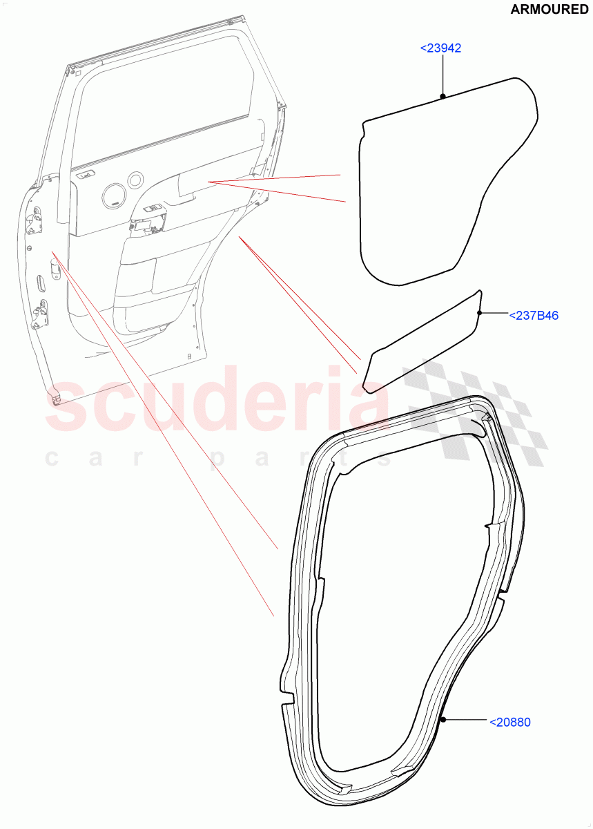 Rear Door Trim Installation (Armoured) ((V) FROMEA000001) of Land Rover Land Rover Range Rover (2012-2021) [3.0 I6 Turbo Diesel AJ20D6]