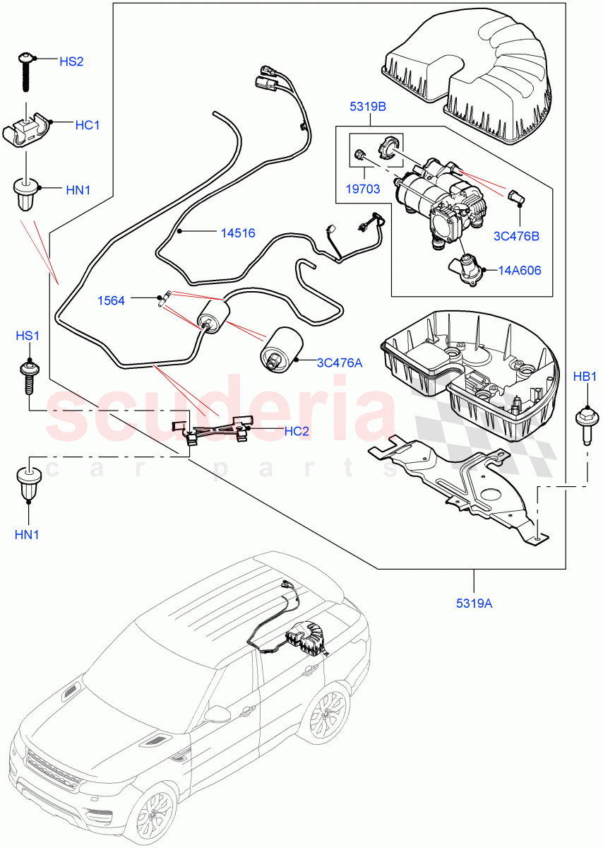 Air Suspension Compressor And Lines (Compressor Assy) (With 5 Seat Configuration) ((V) TOHA999999) of Land Rover Land Rover Range Rover Sport (2014+) [3.0 Diesel 24V DOHC TC]