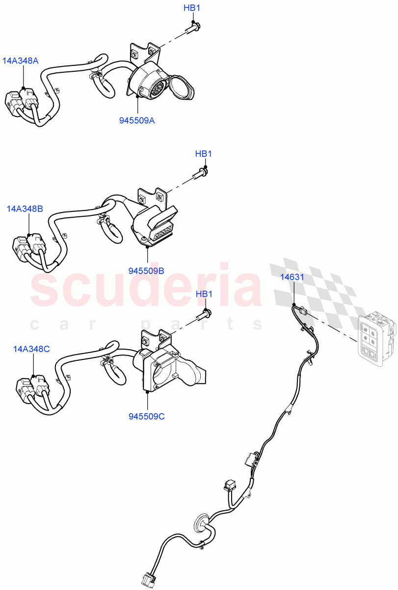 Electrical Wiring - Body And Rear (Towing) (Tow Hitch Receiver NAS, Tow Hitch Receiver 12 Pin Elec, Tow Hitch Elec Deployable Swan Neck, Tow Hitch Multi Height Swan Neck) of Land Rover Land Rover Range Rover Sport (2014+) [2.0 Turbo Petrol GTDI]