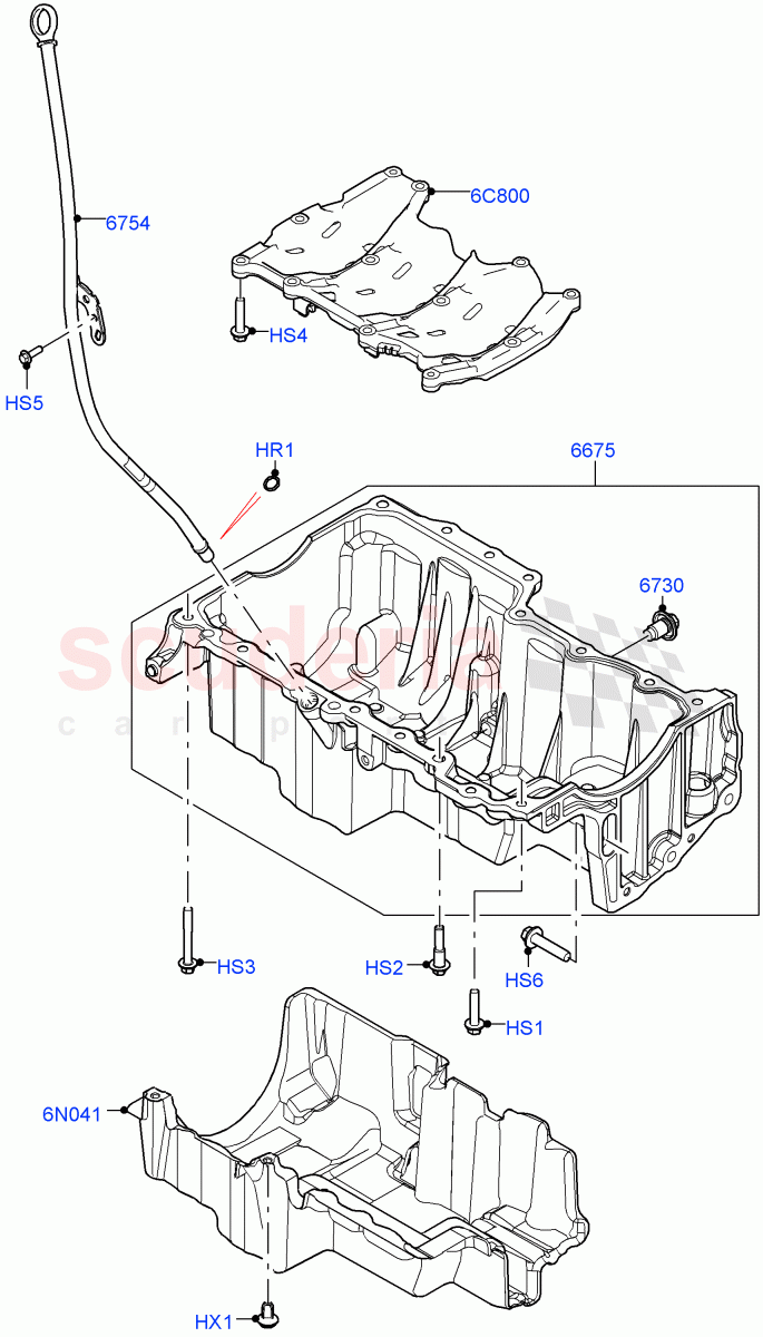 Oil Pan/Oil Level Indicator (2.0L I4 High DOHC AJ200 Petrol, Changsu (China), 2.0L I4 Mid DOHC AJ200 Petrol) of Land Rover Land Rover Discovery Sport (2015+) [2.0 Turbo Petrol AJ200P]