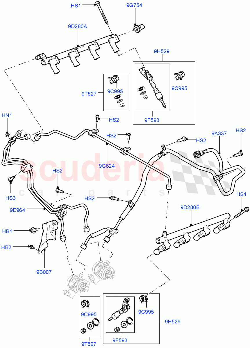 Fuel Injectors And Pipes (5.0L OHC SGDI NA V8 Petrol - AJ133) of Land Rover Land Rover Range Rover (2012-2021) [5.0 OHC SGDI NA V8 Petrol]