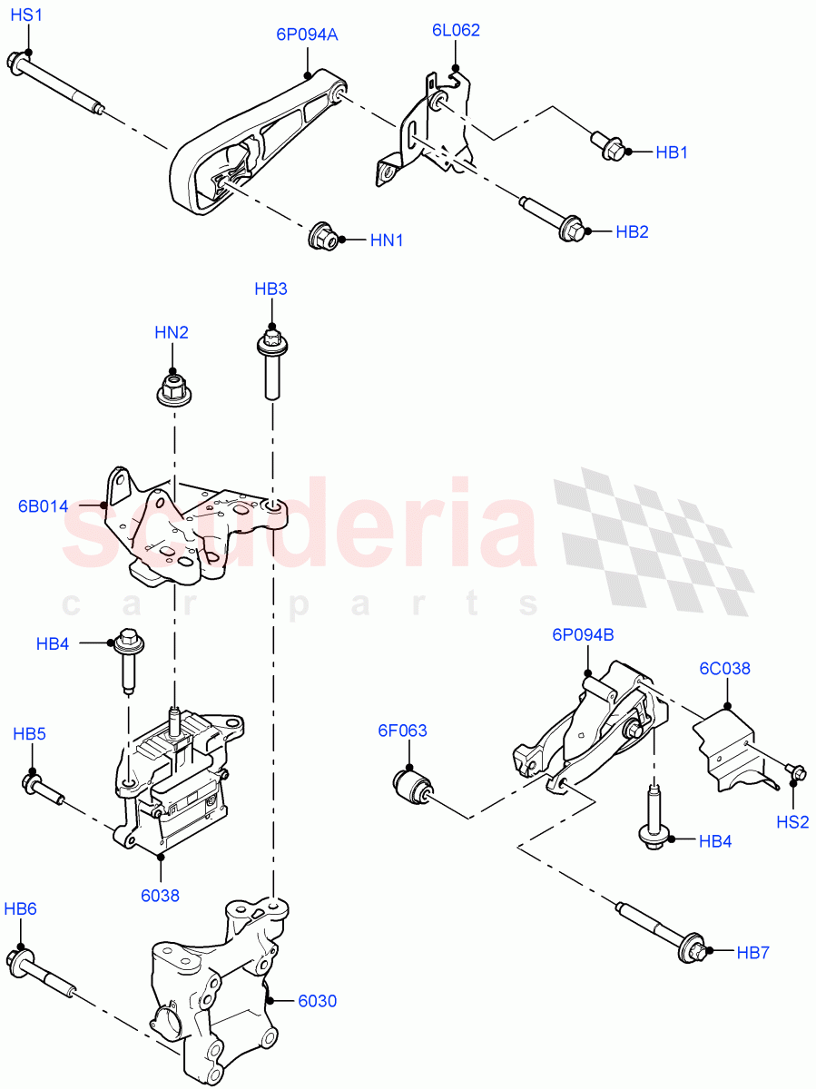 Engine Mounting (2.0L AJ20P4 Petrol E100 PTA, Itatiaia (Brazil)) ((V) FROMLT000001) of Land Rover Land Rover Discovery Sport (2015+) [2.0 Turbo Petrol AJ200P]