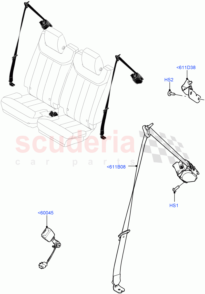 Rear Seat Belts (With Third Row Power Folding Seat) of Land Rover Land Rover Range Rover (2022+) [3.0 I6 Turbo Diesel AJ20D6]