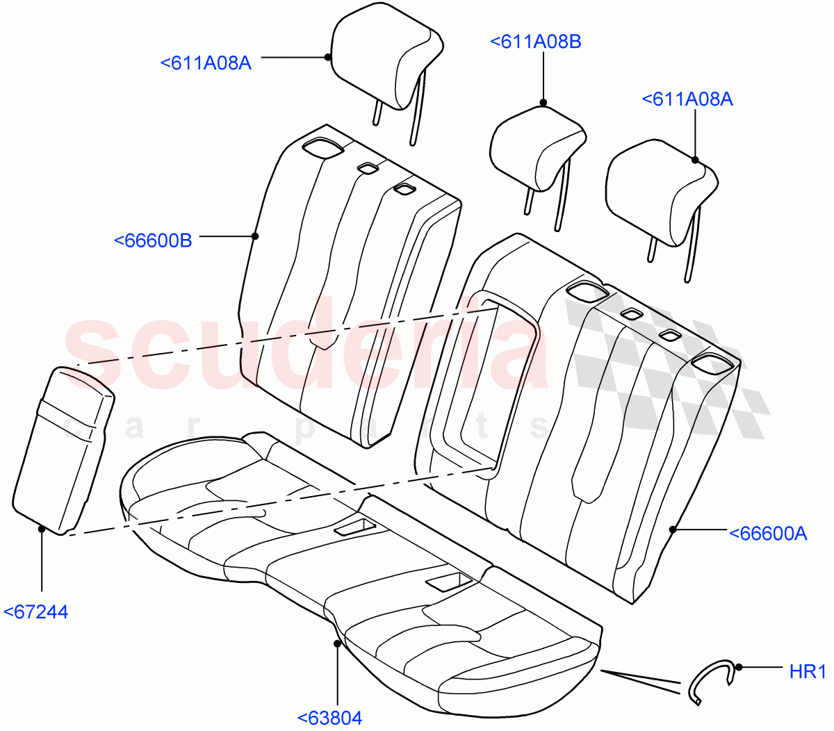 Rear Seat Covers (Windsor Leather Perforated, Itatiaia (Brazil), 2nd Row Seat 60/40 (3 P) - Folding) ((V) FROMGT000001) of Land Rover Land Rover Range Rover Evoque (2012-2018) [2.0 Turbo Petrol AJ200P]