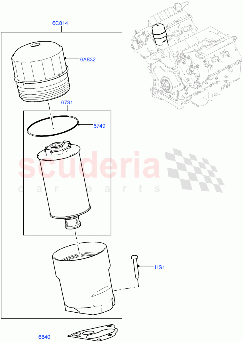 Oil Cooler And Filter (Solihull Plant Build, Filter) (3.0L DOHC GDI SC V6 PETROL) ((V) FROMEA000001) of Land Rover Land Rover Range Rover Sport (2014+) [3.0 DOHC GDI SC V6 Petrol]