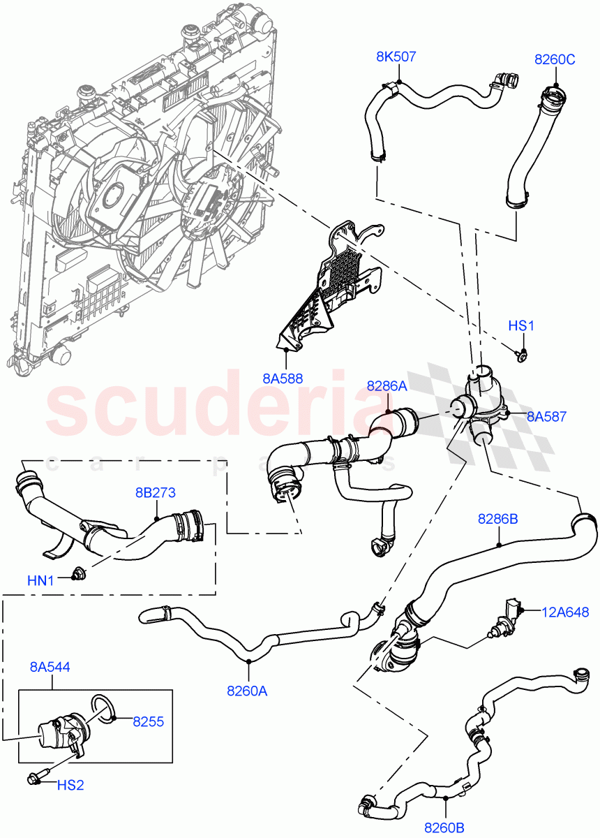 Thermostat/Housing & Related Parts (Solihull Plant Build) (3.0 V6 D Gen2 Mono Turbo, Less Immersion Heater, Active Tranmission Warming) ((V) FROMKA000001) of Land Rover Land Rover Range Rover Sport (2014+) [3.0 Diesel 24V DOHC TC]