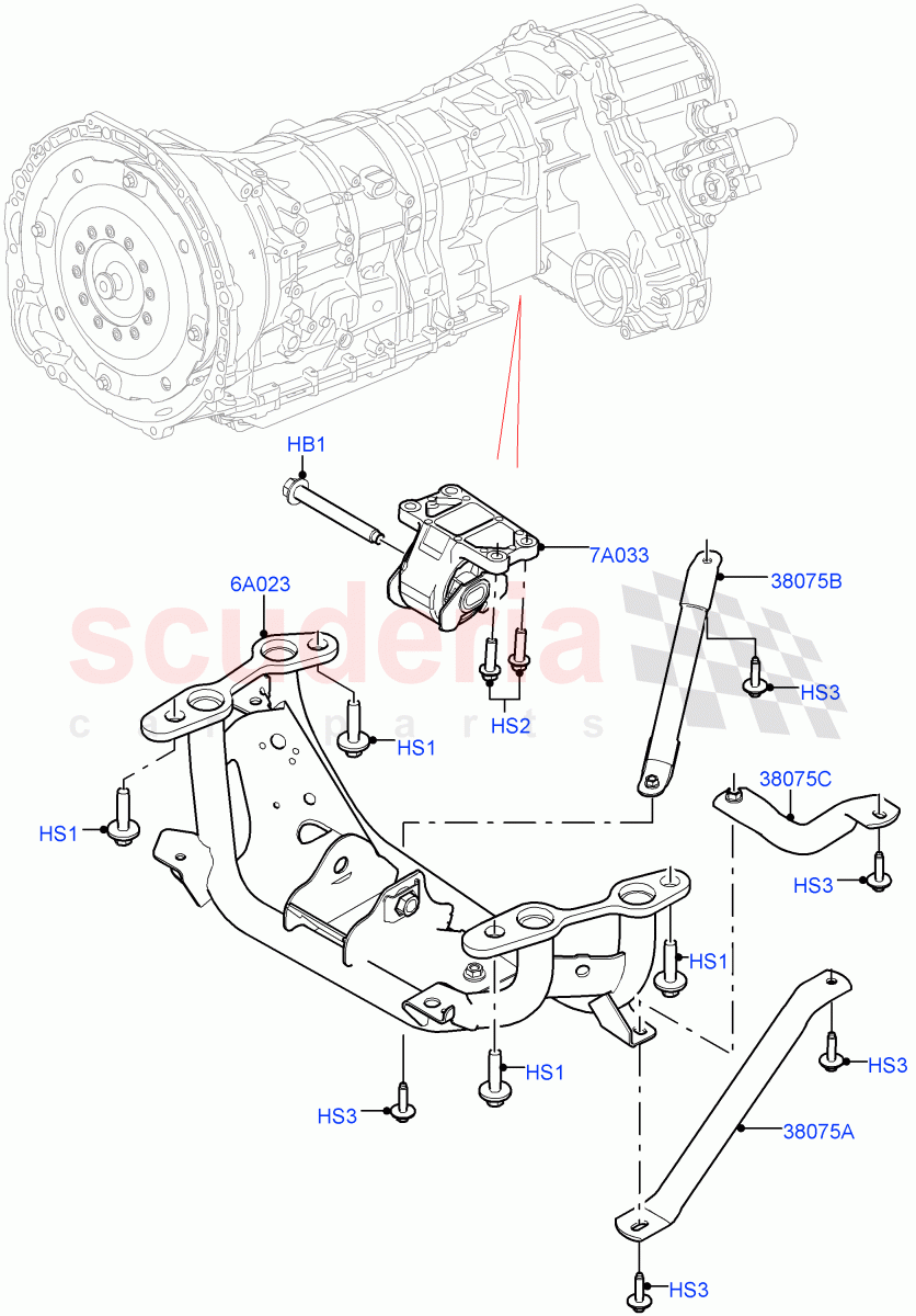 Transmission Mounting (Solihull Plant Build) (2.0L I4 DSL MID DOHC AJ200, 2.0L I4 DSL HIGH DOHC AJ200) ((V) FROMHA000001) of Land Rover Land Rover Discovery 5 (2017+) [3.0 DOHC GDI SC V6 Petrol]