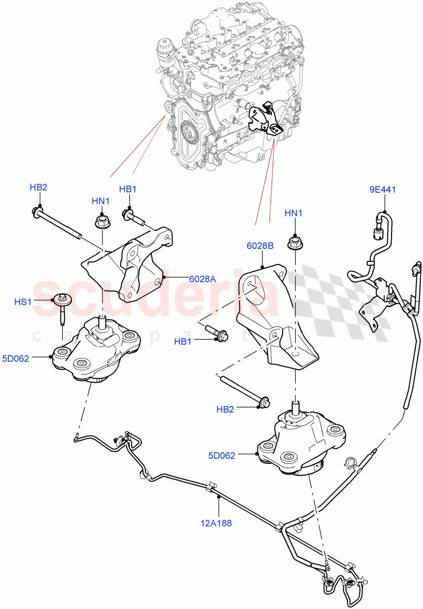 Engine Mounting (2.0L AJ200P Hi PHEV) ((V) FROMJA000001) of Land Rover Land Rover Range Rover (2012-2021) [3.0 I6 Turbo Petrol AJ20P6]