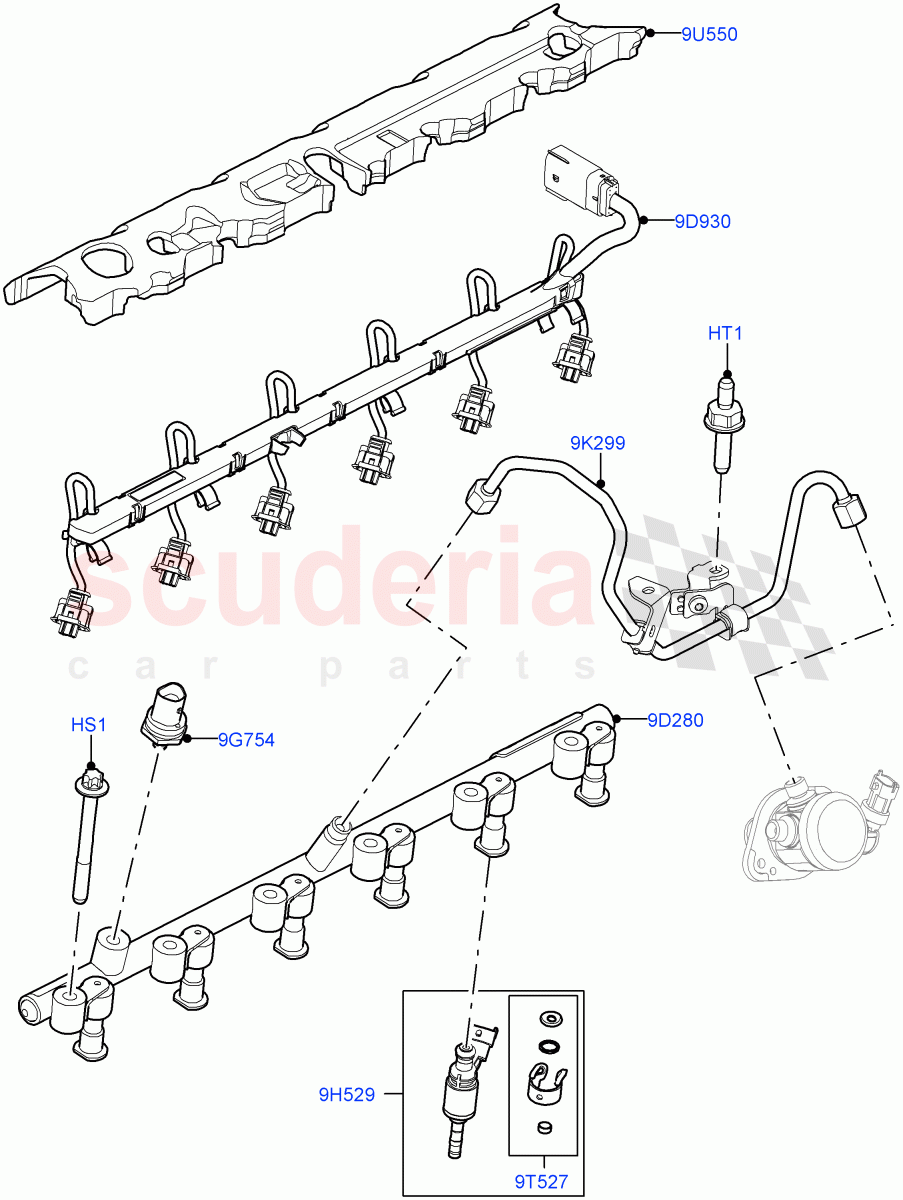 Fuel Injectors And Pipes (Nitra Plant Build) (3.0L AJ20P6 Petrol High) ((V) FROML2000001) of Land Rover Land Rover Discovery 5 (2017+) [3.0 I6 Turbo Petrol AJ20P6]