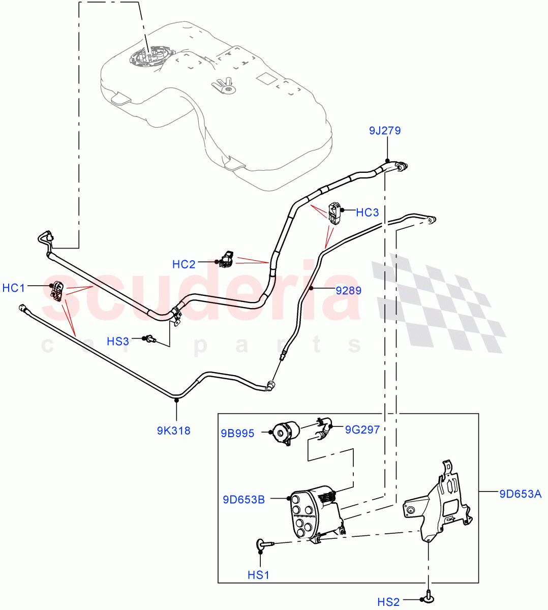 Carbon Canister (2.0L AJ20P4 Petrol High PTA, Halewood (UK), Fuel Tank Filler Neck - Unleaded, 2.0L AJ20P4 Petrol Mid PTA, 2.0L AJ20P4 Petrol E100 PTA) of Land Rover Land Rover Range Rover Evoque (2019+) [2.0 Turbo Petrol AJ200P]