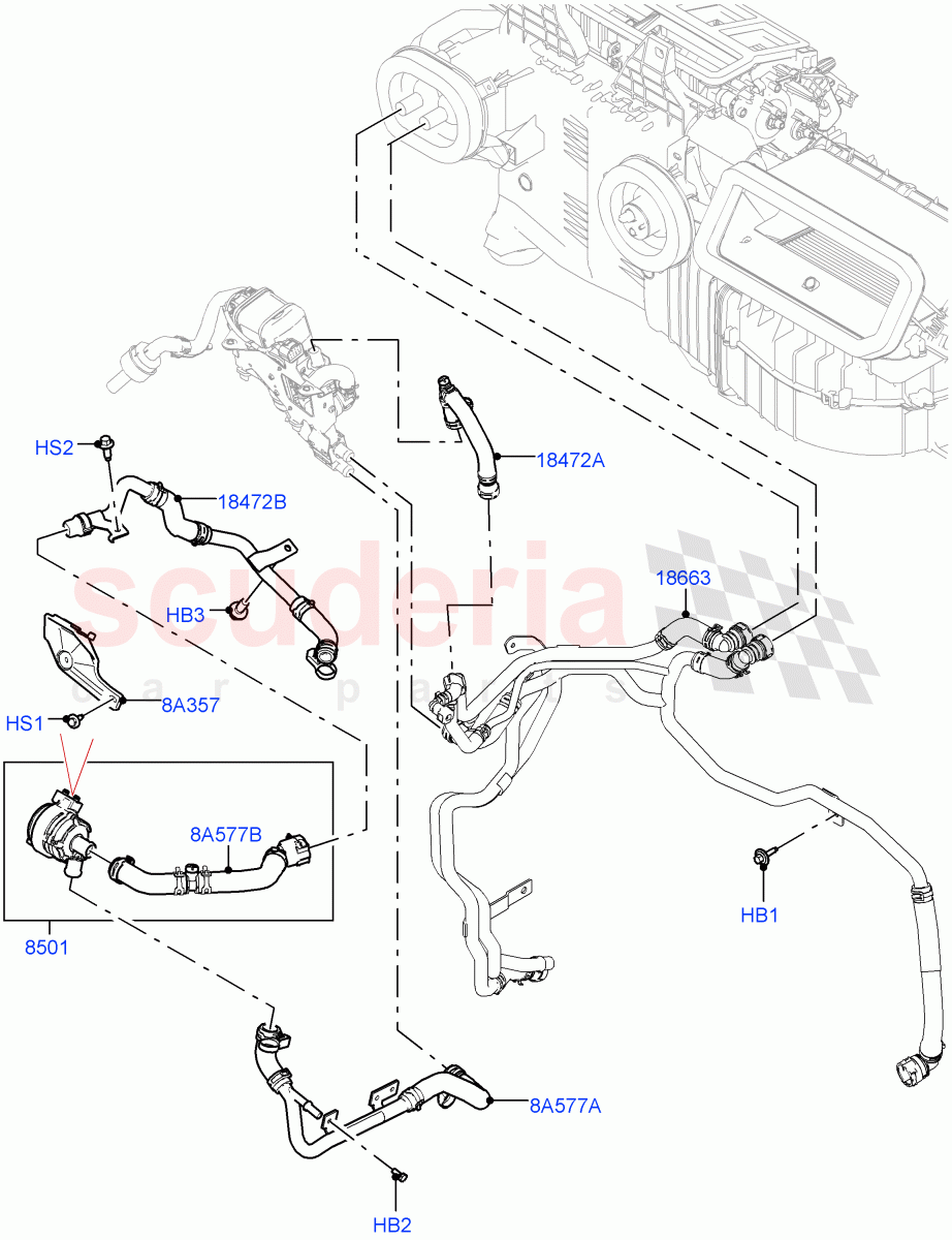 Heater Hoses (3.0L AJ20P6 Petrol High, Fuel Fired Heater With Park Heat, Premium Air Conditioning-Front/Rear, Fuel Heater W/Pk Heat With Remote) ((V) FROMP2000001) of Land Rover Land Rover Defender (2020+) [3.0 I6 Turbo Petrol AJ20P6]