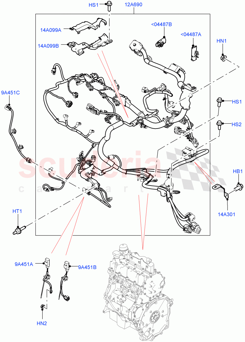 Electrical Wiring - Engine And Dash (Engine) (2.0L AJ20D4 Diesel LF PTA, 9 Speed Auto Trans 9HP50, Halewood (UK), 2.0L AJ20D4 Diesel Mid PTA, 2.0L AJ20D4 Diesel High PTA) ((V) FROMLH000001) of Land Rover Land Rover Discovery Sport (2015+) [2.0 Turbo Petrol AJ200P]