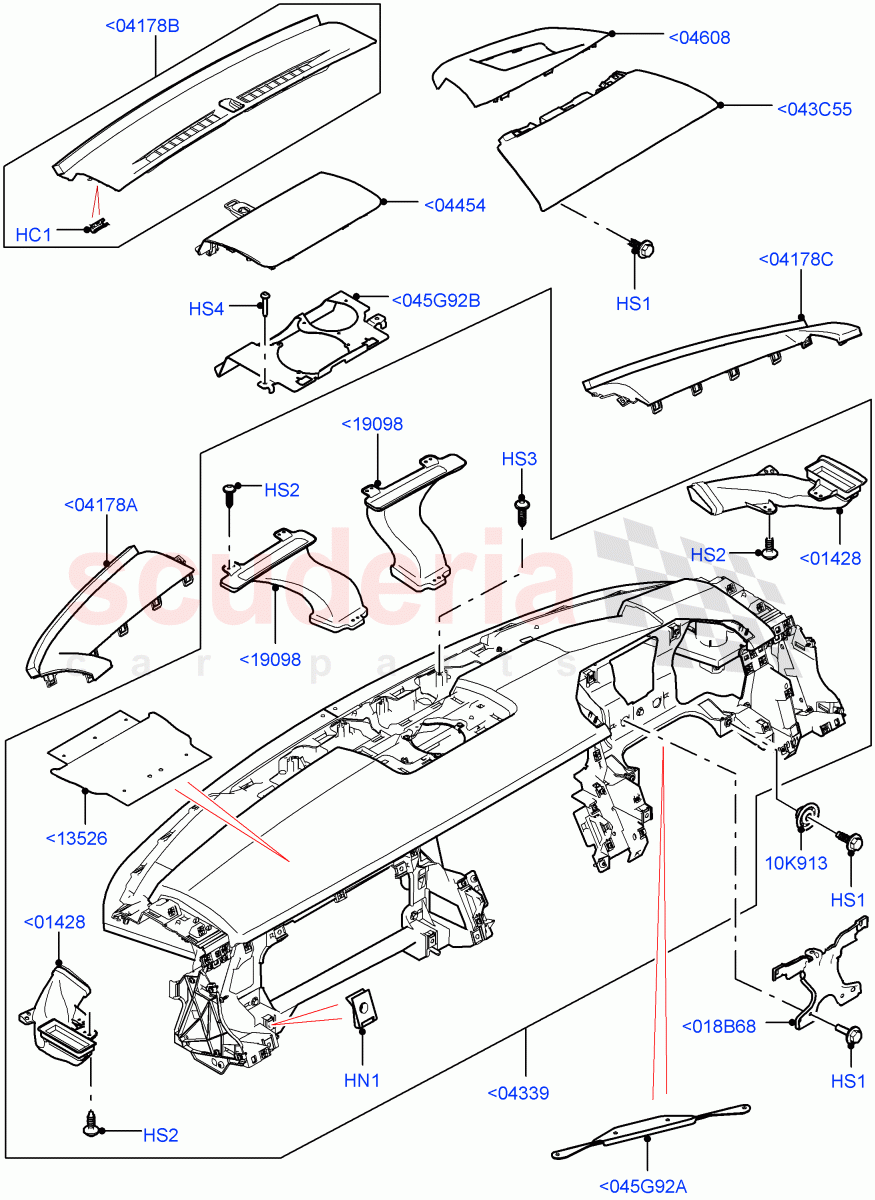 Instrument Panel (Upper, Solihull Plant Build, External Components) (Head Up Display) ((V) FROMHA000001) of Land Rover Land Rover Discovery 5 (2017+) [3.0 Diesel 24V DOHC TC]