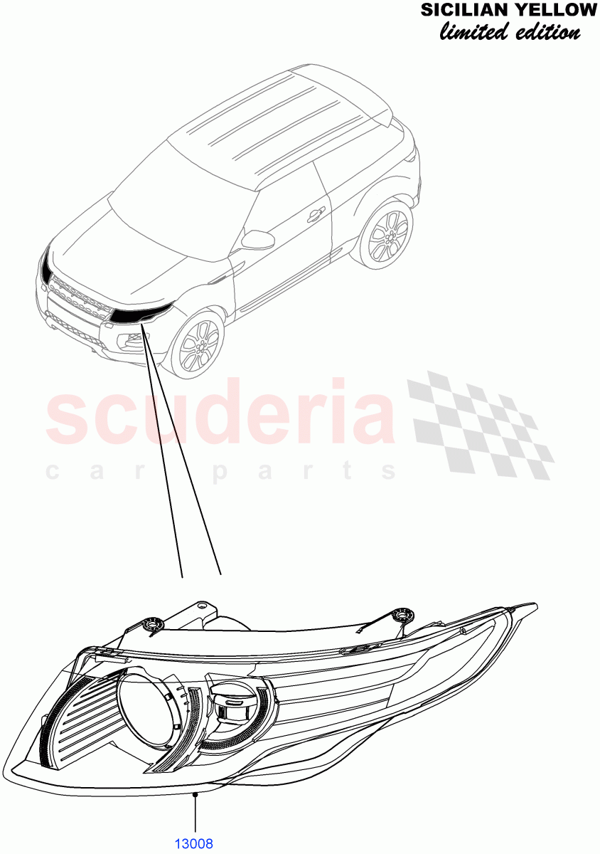 Headlamps And Front Flasher Lamps (Sicilian Yellow Limited Edition, Halewood (UK)) ((V) FROMDH000001) of Land Rover Land Rover Range Rover Evoque (2012-2018) [2.0 Turbo Diesel]