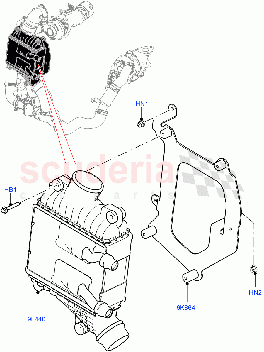 Intercooler/Air Ducts And Hoses (3.0 V6 D Gen2 Twin Turbo) of Land Rover Land Rover Range Rover Velar (2017+) [3.0 Diesel 24V DOHC TC]