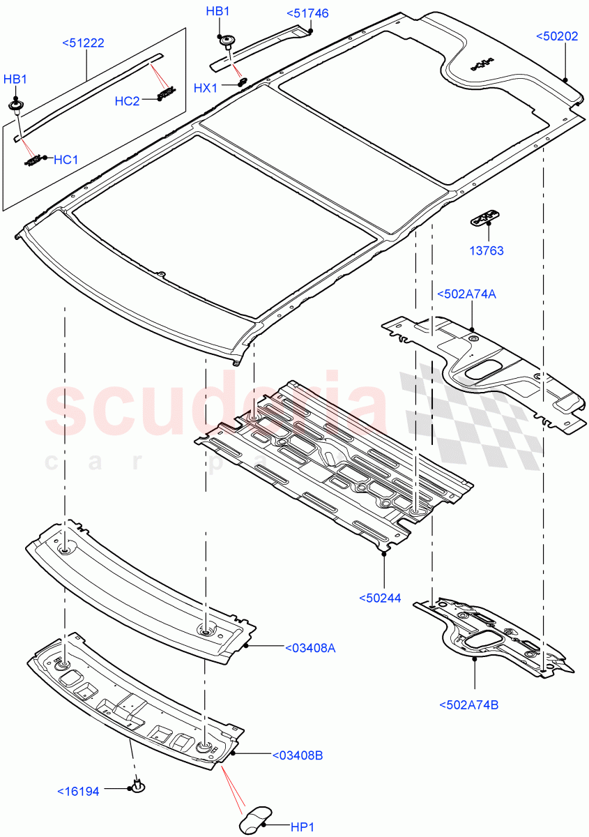 Roof - Sheet Metal (Solihull Plant Build) (Roof Conv-Front And Rear Panoramic, Roof Conv-Power Open Front/Rear Pan) ((V) FROMHA000001) of Land Rover Land Rover Discovery 5 (2017+) [3.0 DOHC GDI SC V6 Petrol]