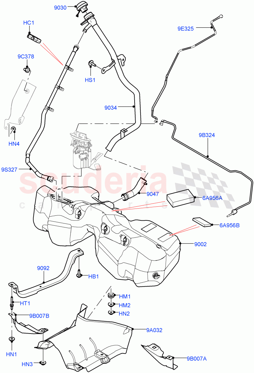 Fuel Tank & Related Parts (5.0L P AJ133 DOHC CDA S/C Enhanced, Pet Tank W/O Leak Det - Std Filter, Fuel Tank-Petrol W/O Leak Detection) ((V) FROMKA000001) of Land Rover Land Rover Range Rover Velar (2017+) [5.0 OHC SGDI SC V8 Petrol]