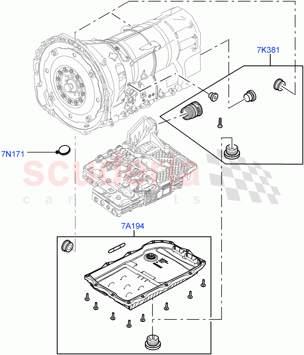 Transmission External Components (3.0L DOHC GDI SC V6 PETROL, 8 Speed Auto Trans ZF 8HP70 4WD, 3.0 V6 D Gen2 Twin Turbo) of Land Rover Land Rover Range Rover Velar (2017+) [3.0 DOHC GDI SC V6 Petrol]