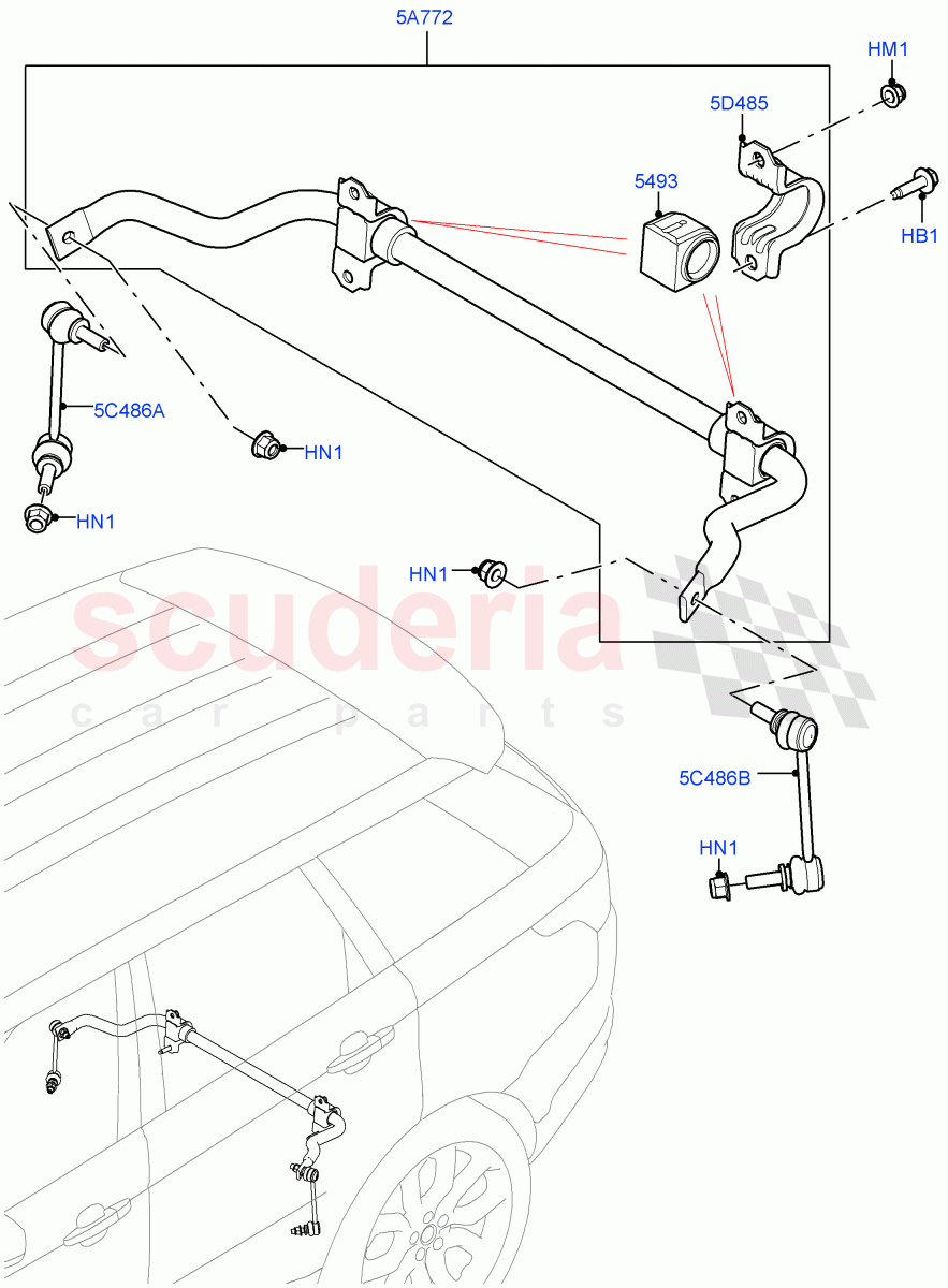 Rear Cross Member & Stabilizer Bar (Conventional Stabilizer Bar) (With Four Corner Air Suspension, Less ACE Suspension, With Standard Duty Coil Spring Susp) of Land Rover Land Rover Range Rover Sport (2014+) [3.0 DOHC GDI SC V6 Petrol]