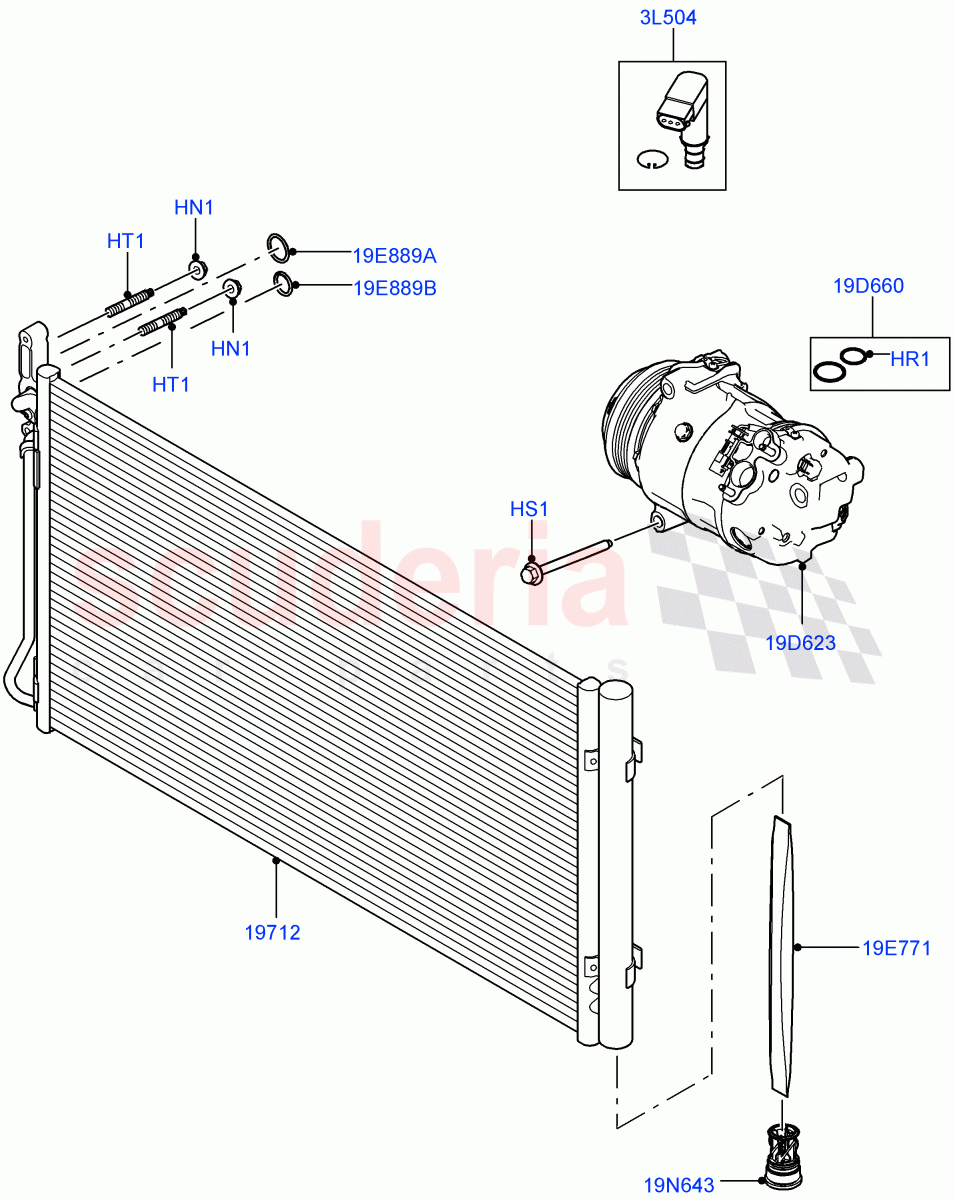 Air Conditioning Condensr/Compressr (2.0L I4 DSL MID DOHC AJ200, Halewood (UK), 2.0L I4 DSL HIGH DOHC AJ200, 2.0L I4 High DOHC AJ200 Petrol, 2.0L I4 Mid DOHC AJ200 Petrol) ((V) FROMGH000001) of Land Rover Land Rover Range Rover Evoque (2012-2018) [2.0 Turbo Petrol GTDI]