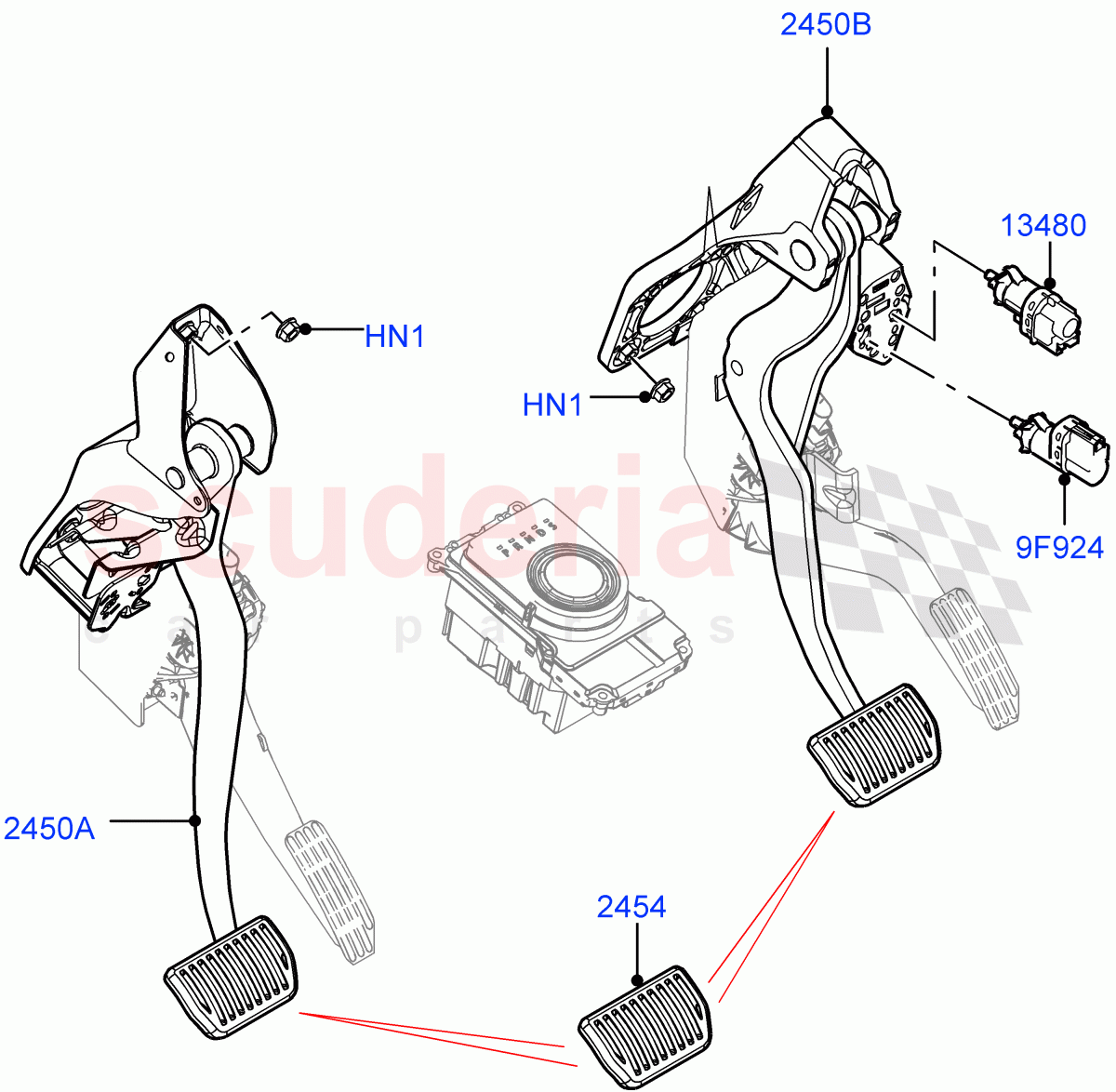 Brake And Clutch Controls (9 Speed Auto AWD, Halewood (UK), Standard Foot Pedal Pad Design, 6 Speed Auto AWF21 AWD) of Land Rover Land Rover Range Rover Evoque (2012-2018) [2.0 Turbo Petrol AJ200P]