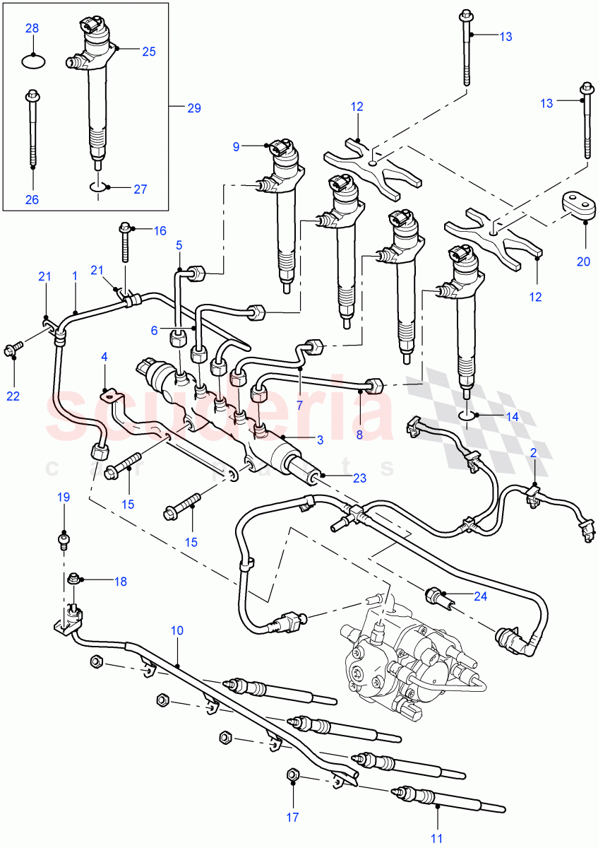 Fuel Injectors And Pipes (2.4L Duratorq-TDCi HPCR (140PS) -Puma) ((V) FROM7A000001, (V) TOBA999999) of Land Rover Land Rover Defender (2007-2016)