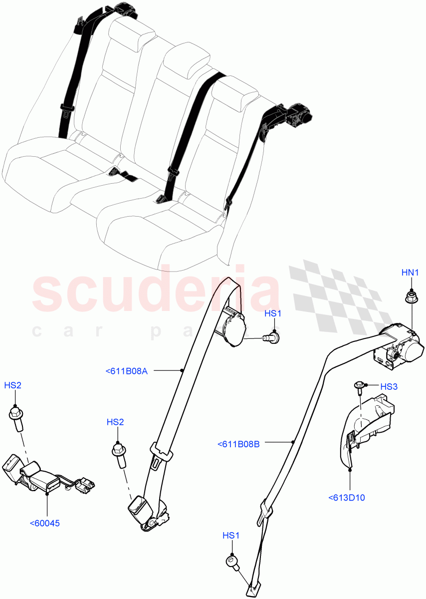 Rear Seat Belts of Land Rover Land Rover Range Rover Velar (2017+) [3.0 DOHC GDI SC V6 Petrol]