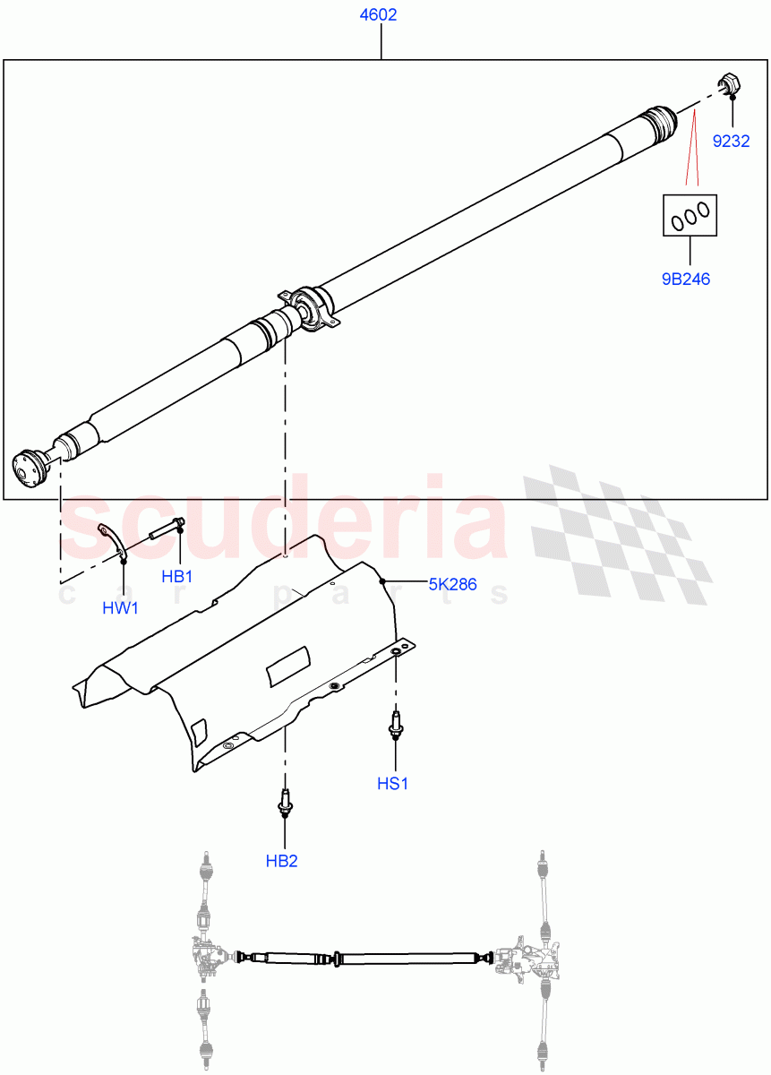 Drive Shaft - Rear Axle Drive (Propshaft) (Itatiaia (Brazil), All Wheel Drive, Electric Engine Battery-MHEV, Less Electric Engine Battery) of Land Rover Land Rover Range Rover Evoque (2019+) [1.5 I3 Turbo Petrol AJ20P3]