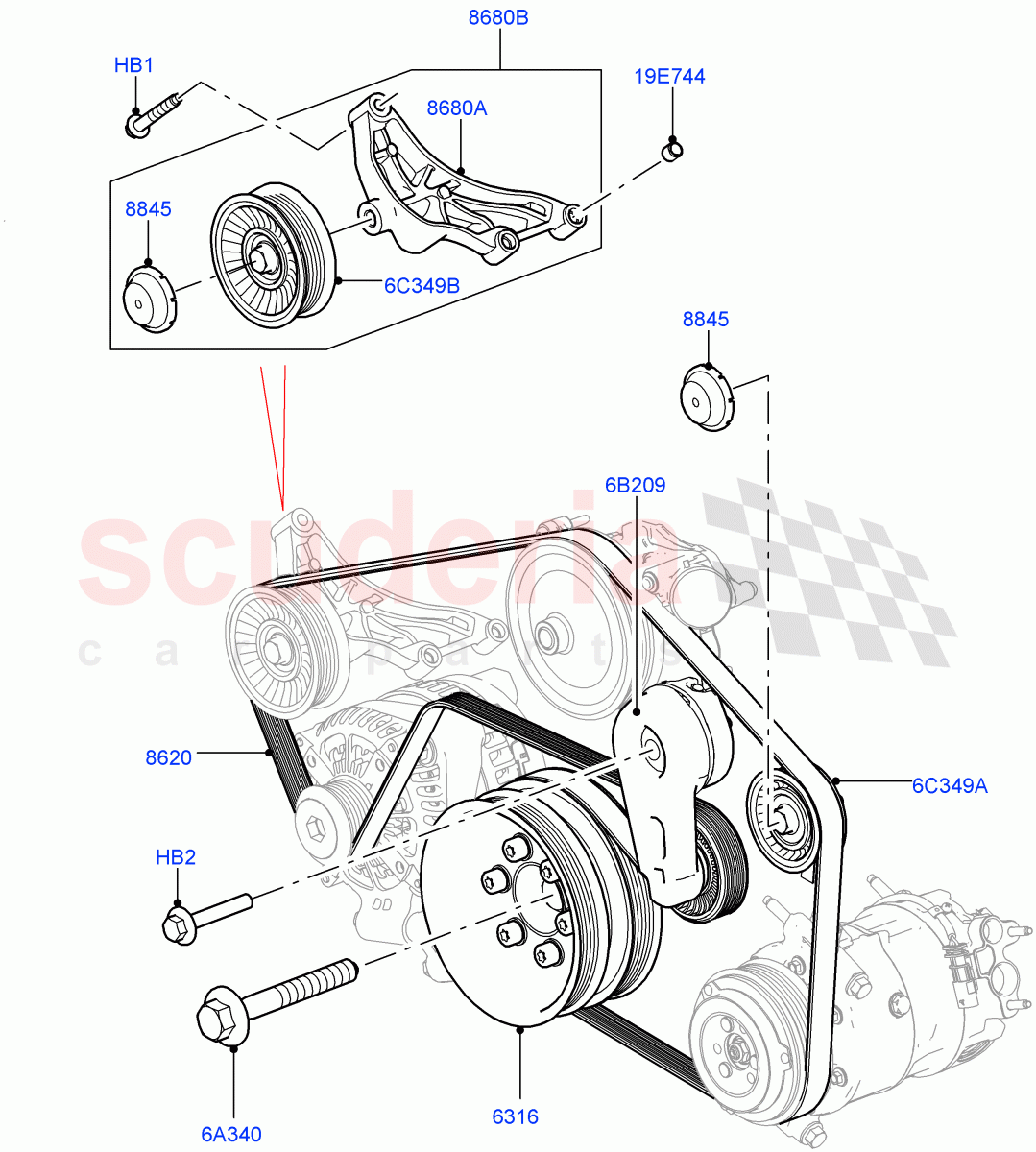 Pulleys And Drive Belts (Primary Drive) (5.0 Petrol AJ133 DOHC CDA, Less ACE Suspension, 5.0L P AJ133 DOHC CDA S/C Enhanced) ((V) FROMJA000001, (V) TOJA999999) of Land Rover Land Rover Range Rover (2012-2021) [5.0 OHC SGDI SC V8 Petrol]