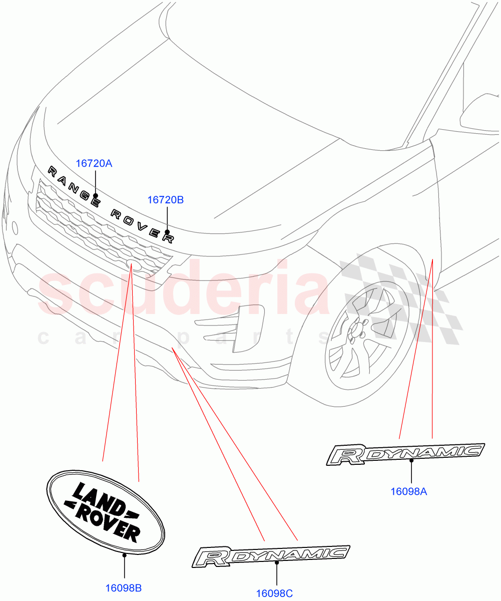 Name Plates (Front Section) (Itatiaia (Brazil)) of Land Rover Land Rover Range Rover Evoque (2019+) [1.5 I3 Turbo Petrol AJ20P3]