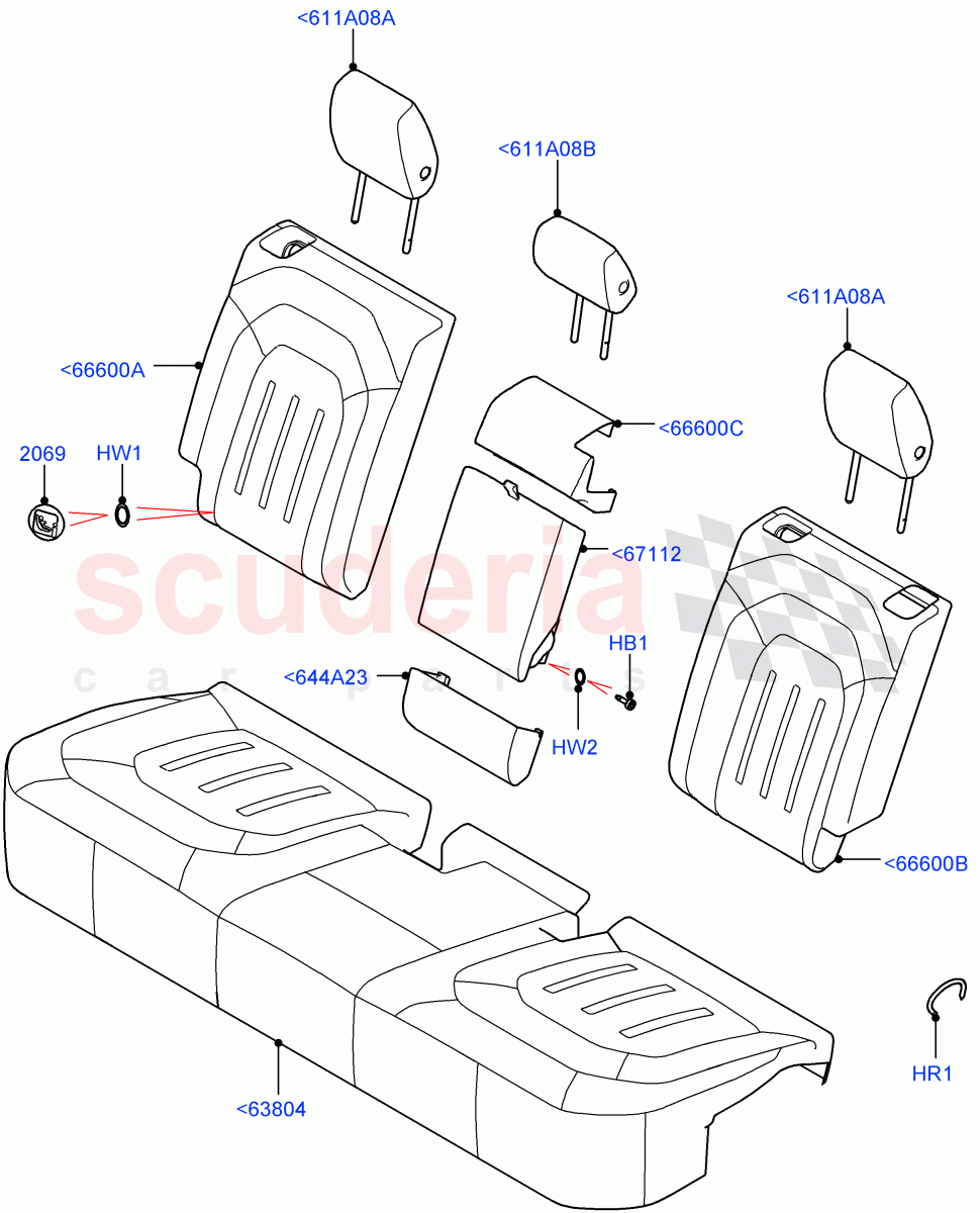 Rear Seat Covers (Short Wheelbase, Thick Rawedge Leather/Prem Textile, Rr Seat 40/20/40 Fixed Cushion) of Land Rover Land Rover Defender (2020+) [3.0 I6 Turbo Diesel AJ20D6]