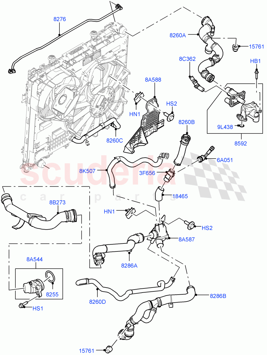 Cooling System Pipes And Hoses (Solihull Plant Build, Engine) (3.0 V6 D Gen2 Twin Turbo, Less Engine Cooling System, Immersion Heater - 700W / 110V) ((V) FROMKA000001) of Land Rover Land Rover Range Rover (2012-2021) [3.0 Diesel 24V DOHC TC]