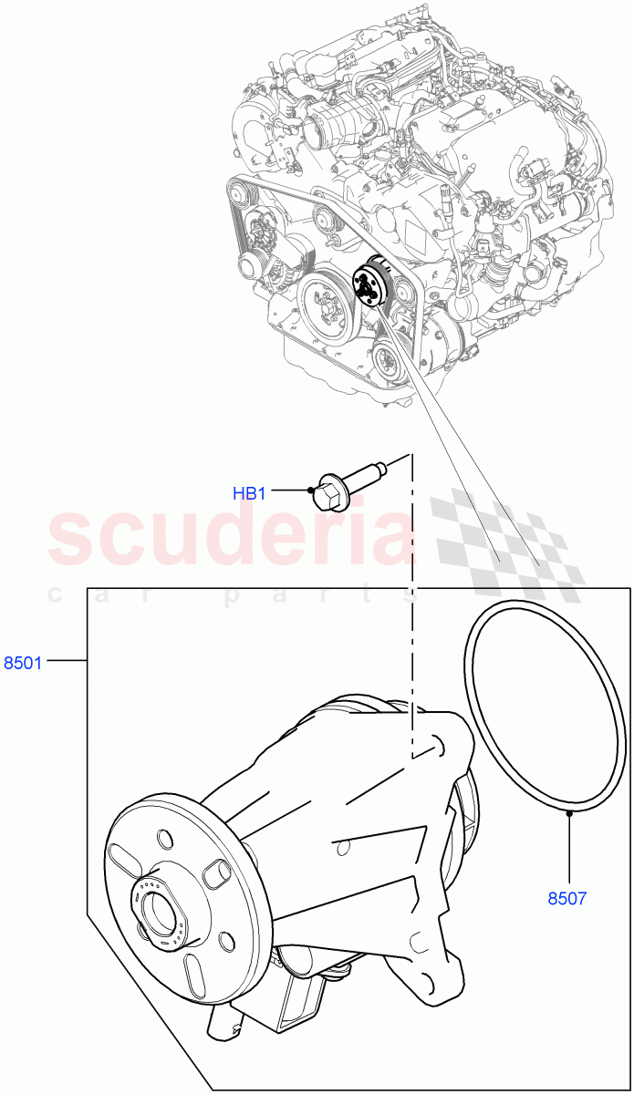 Water Pump (Nitra Plant Build, Main Unit) (3.0 V6 D Low MT ROW, 3.0 V6 D Gen2 Mono Turbo, 3.0 V6 D Gen2 Twin Turbo) ((V) FROMK2000001) of Land Rover Land Rover Discovery 5 (2017+) [3.0 Diesel 24V DOHC TC]