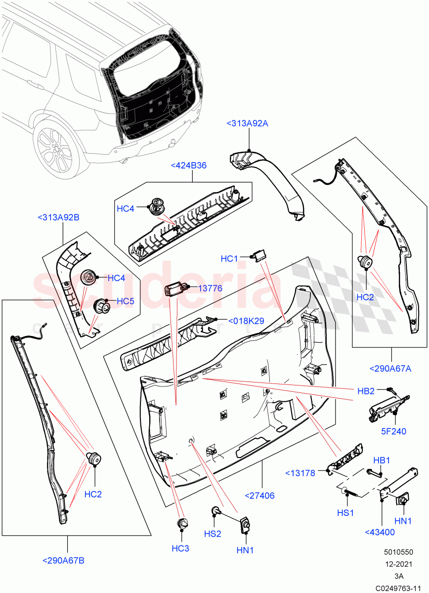 Back Door/Tailgate Trim Panels (Halewood (UK)) of Land Rover Land Rover Discovery Sport (2015+) [2.0 Turbo Petrol AJ200P]