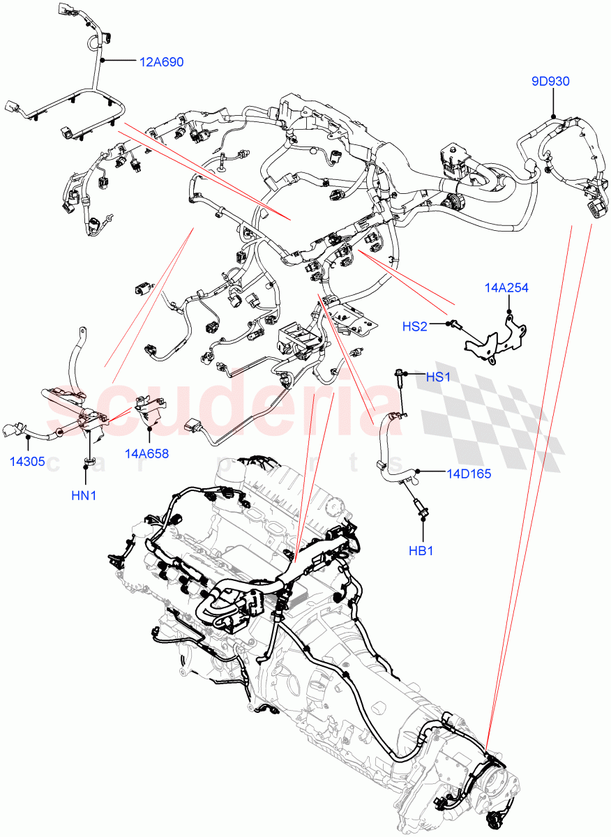 Engine Harness (3.0L DOHC GDI SC V6 PETROL, 5.0L P AJ133 DOHC CDA S/C Enhanced) of Land Rover Land Rover Range Rover Velar (2017+) [3.0 DOHC GDI SC V6 Petrol]