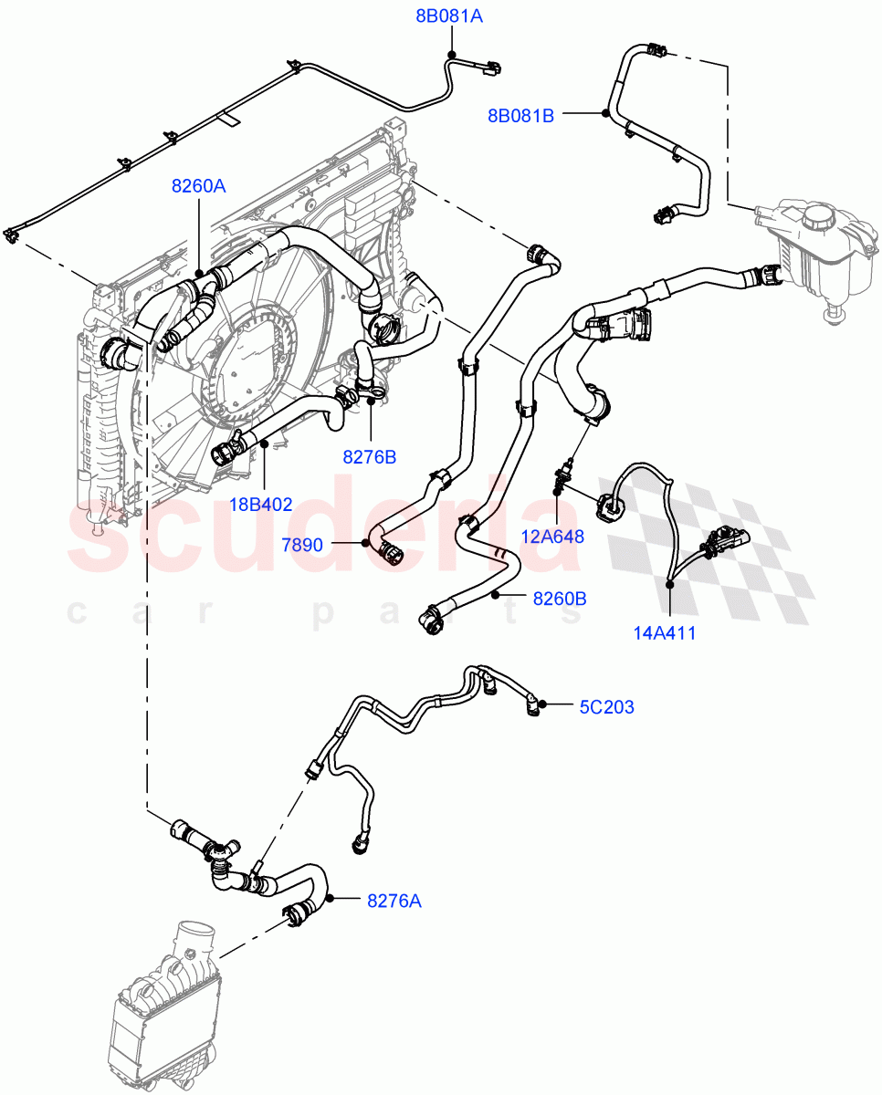 Cooling System Pipes And Hoses (2.0L AJ20D4 Diesel LF PTA, 9 Speed Auto Trans 9HP50, Halewood (UK), Extra High Engine Cooling, 2.0L AJ20D4 Diesel Mid PTA) of Land Rover Land Rover Range Rover Evoque (2019+) [2.0 Turbo Diesel]