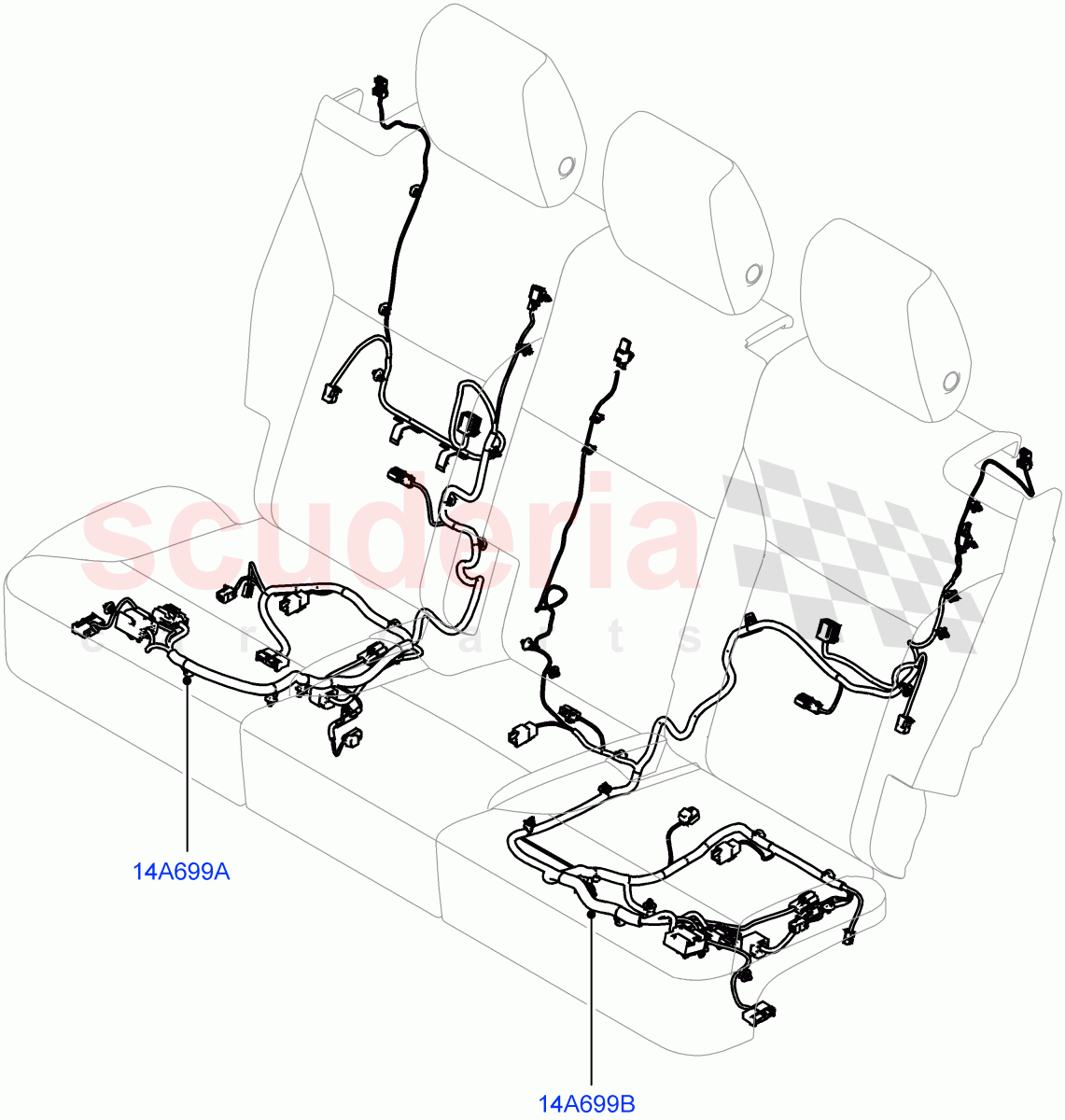 Wiring - Seats (2nd Row, Nitra Plant Build, Rear Seats) ((V) FROMK2000001) of Land Rover Land Rover Discovery 5 (2017+) [3.0 DOHC GDI SC V6 Petrol]