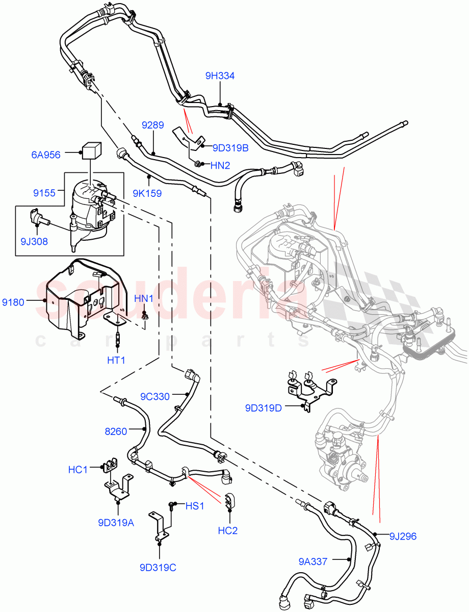 Fuel Filter (2.0L I4 DSL HIGH DOHC AJ200, 9 Speed Auto AWD, Halewood (UK), Fuel Tank-Diesel, 2.0L I4 DSL MID DOHC AJ200, 6 Speed Manual Trans M66 - AWD, 6 Speed Manual Trans-JLR M66 2WD, 6 Speed Manual Trans BG6) of Land Rover Land Rover Discovery Sport (2015+) [2.0 Turbo Diesel]