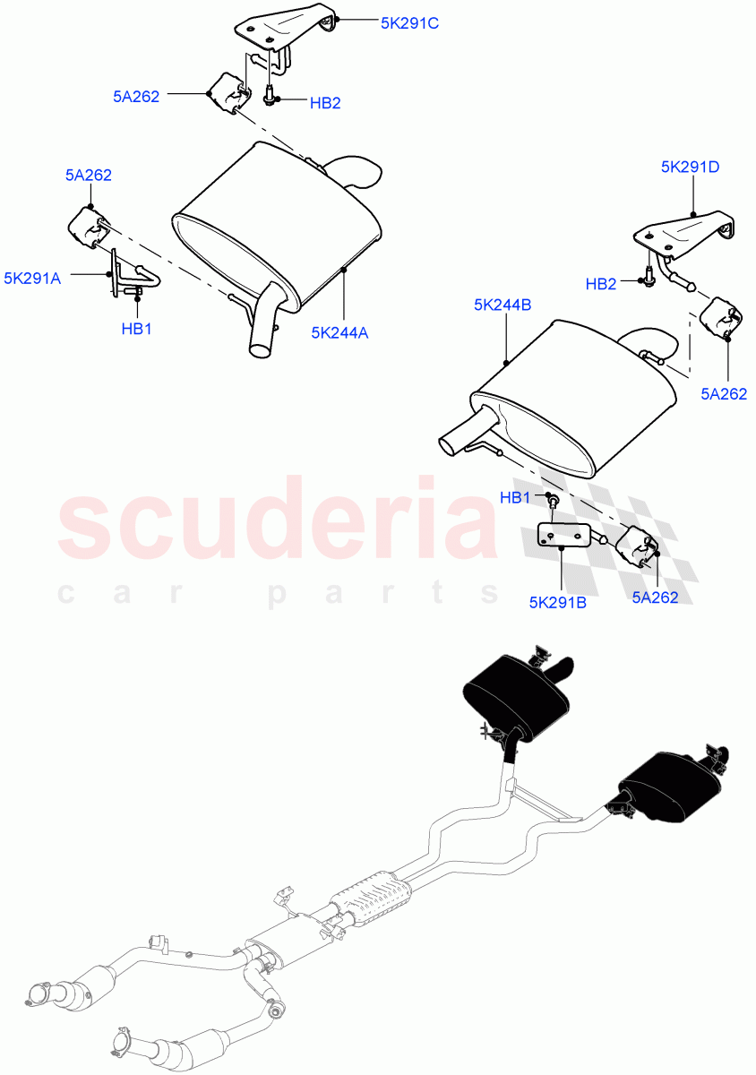 Exhaust System (Rear Section) (3.0L DOHC GDI SC V6 PETROL) ((V) FROMEA134601, (V) TOHA999999) of Land Rover Land Rover Range Rover (2012-2021) [3.0 DOHC GDI SC V6 Petrol]