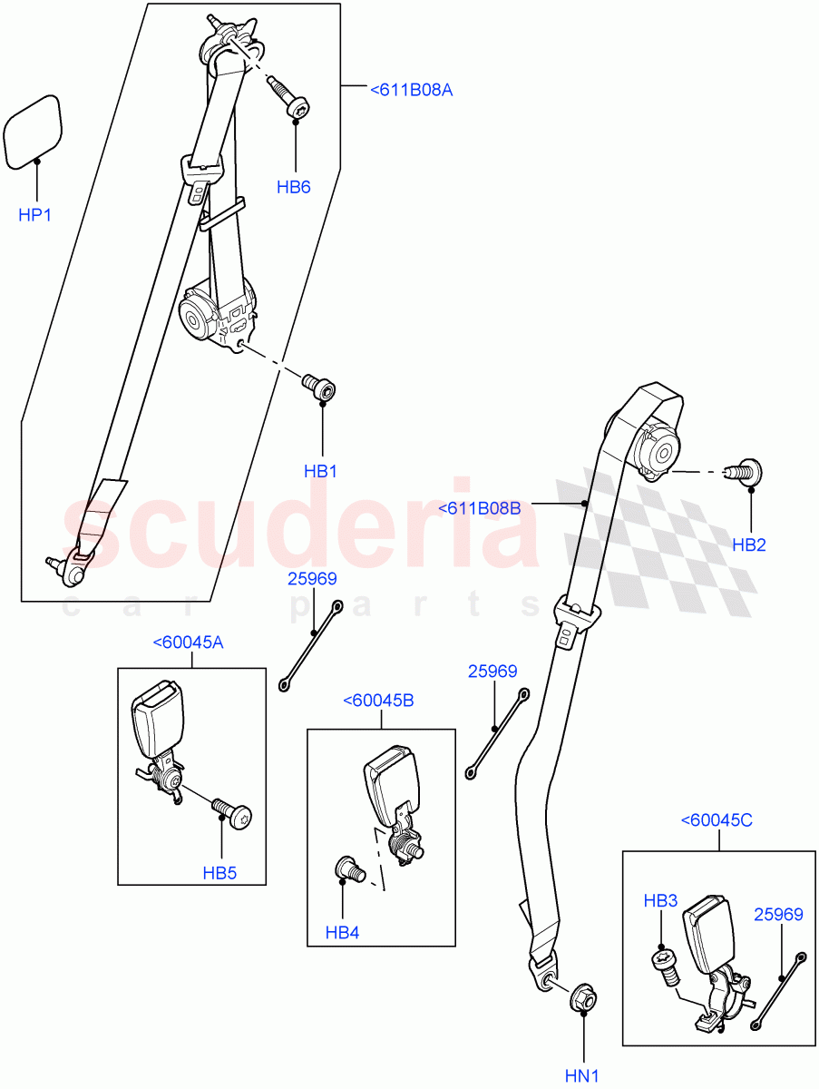 Rear Seat Belts ((V) TO9A999999) of Land Rover Land Rover Range Rover Sport (2005-2009) [2.7 Diesel V6]