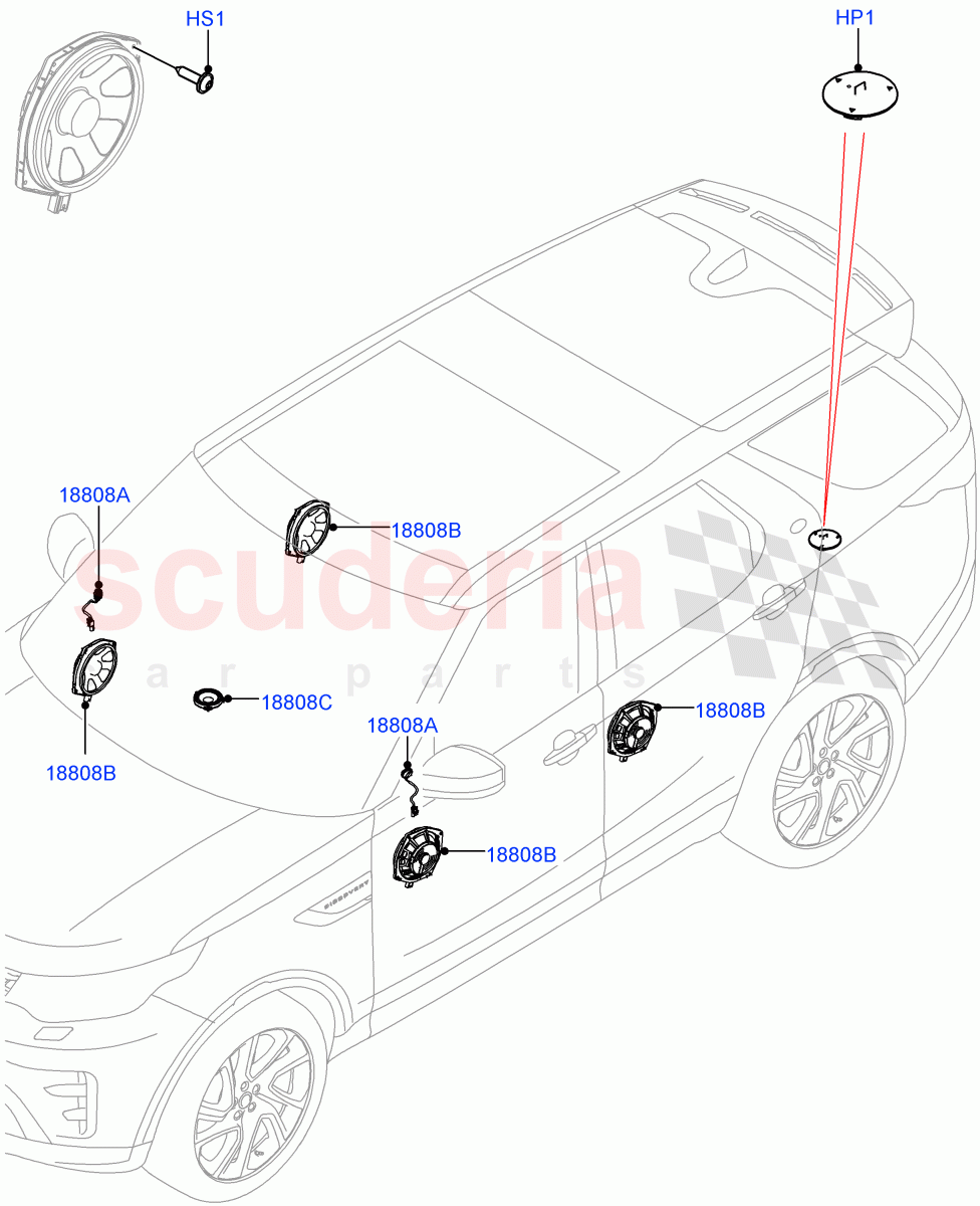 Speakers (Solihull Plant Build) (Standard Audio (Base)) ((V) FROMHA000001) of Land Rover Land Rover Discovery 5 (2017+) [3.0 DOHC GDI SC V6 Petrol]