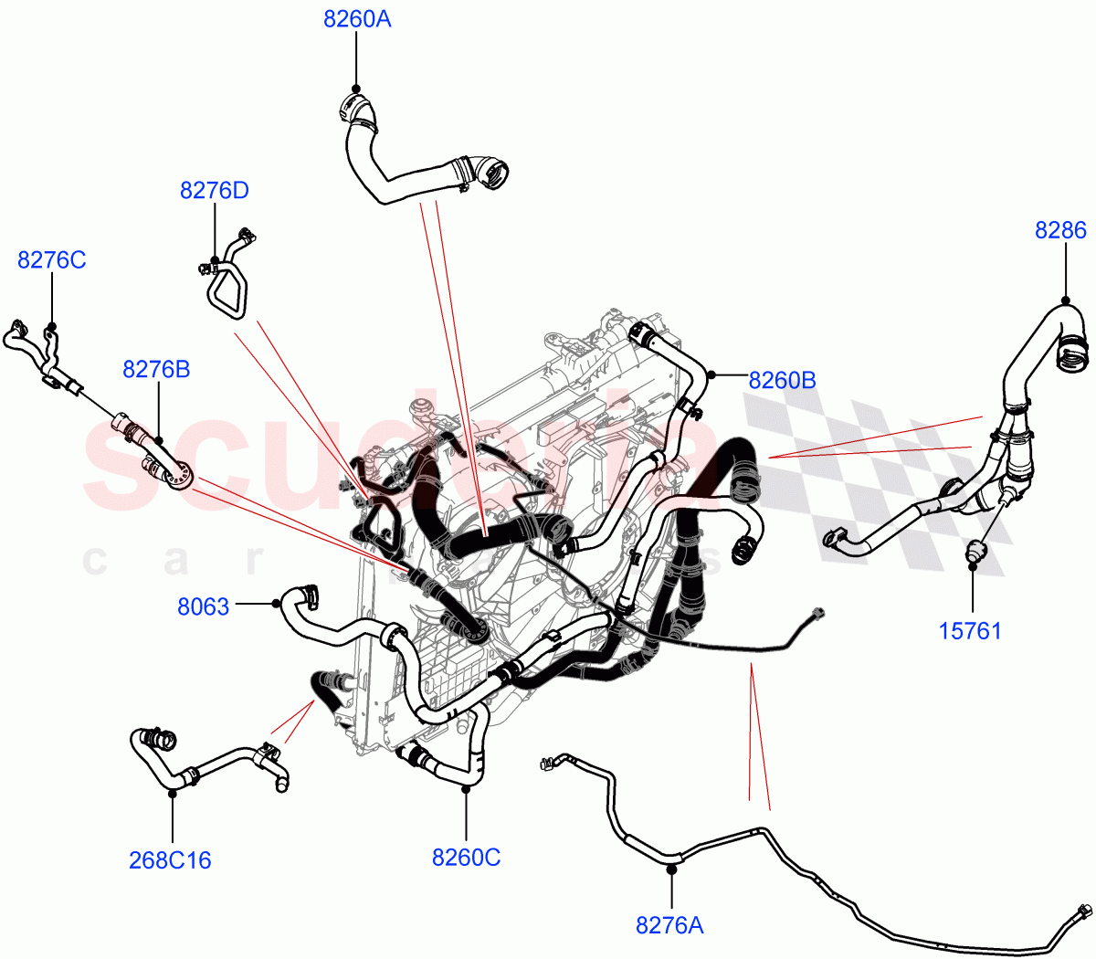 Cooling System Pipes And Hoses (Nitra Plant Build) (2.0L I4 High DOHC AJ200 Petrol, Less Engine Cooling System) ((V) FROMP2000001) of Land Rover Land Rover Discovery 5 (2017+) [2.0 Turbo Petrol AJ200P]