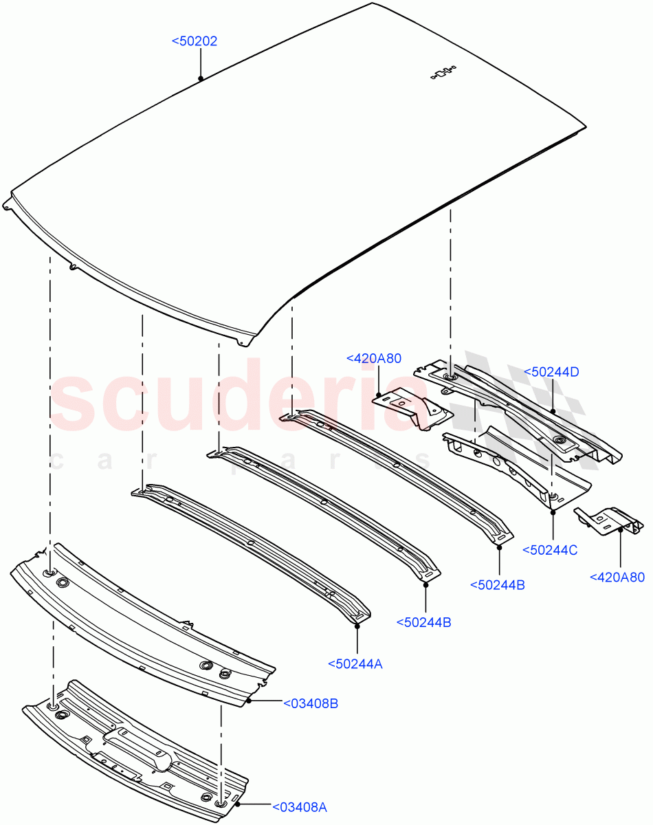 Roof - Sheet Metal (Less Panorama Roof, Itatiaia (Brazil)) of Land Rover Land Rover Range Rover Evoque (2019+) [1.5 I3 Turbo Petrol AJ20P3]