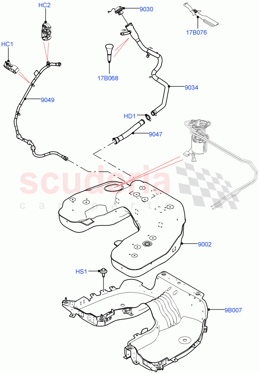 Fuel Tank & Related Parts (Nitra Plant Build) (2.0L I4 DSL HIGH DOHC AJ200, Short Wheelbase) of Land Rover Land Rover Defender (2020+) [2.0 Turbo Diesel]
