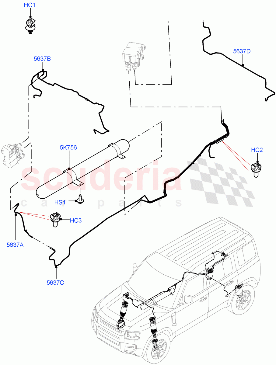 Air Suspension Compressor And Lines (Air Suspension Lines) (Standard Wheelbase, With Four Corner Air Suspension, Long Wheelbase) of Land Rover Land Rover Defender (2020+) [2.0 Turbo Petrol AJ200P]