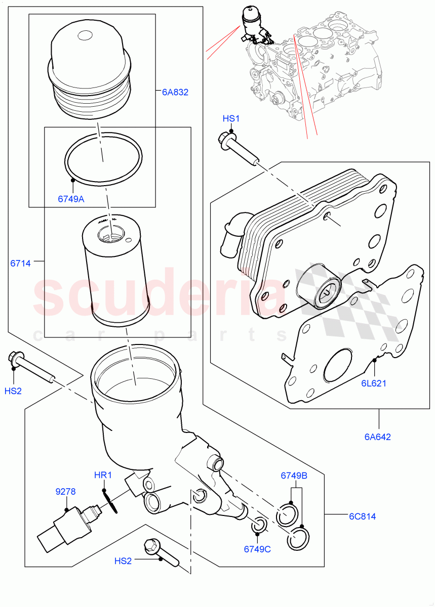 Oil Cooler And Filter (Nitra Plant Build) (2.0L I4 High DOHC AJ200 Petrol, 2.0L AJ200P Hi PHEV) ((V) FROMK2000001) of Land Rover Land Rover Discovery 5 (2017+) [2.0 Turbo Petrol AJ200P]